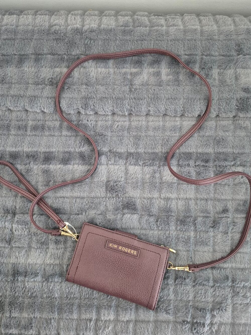Kim Rogers Brown Faux‑Leather Crossbody Bag with Gold Hardware